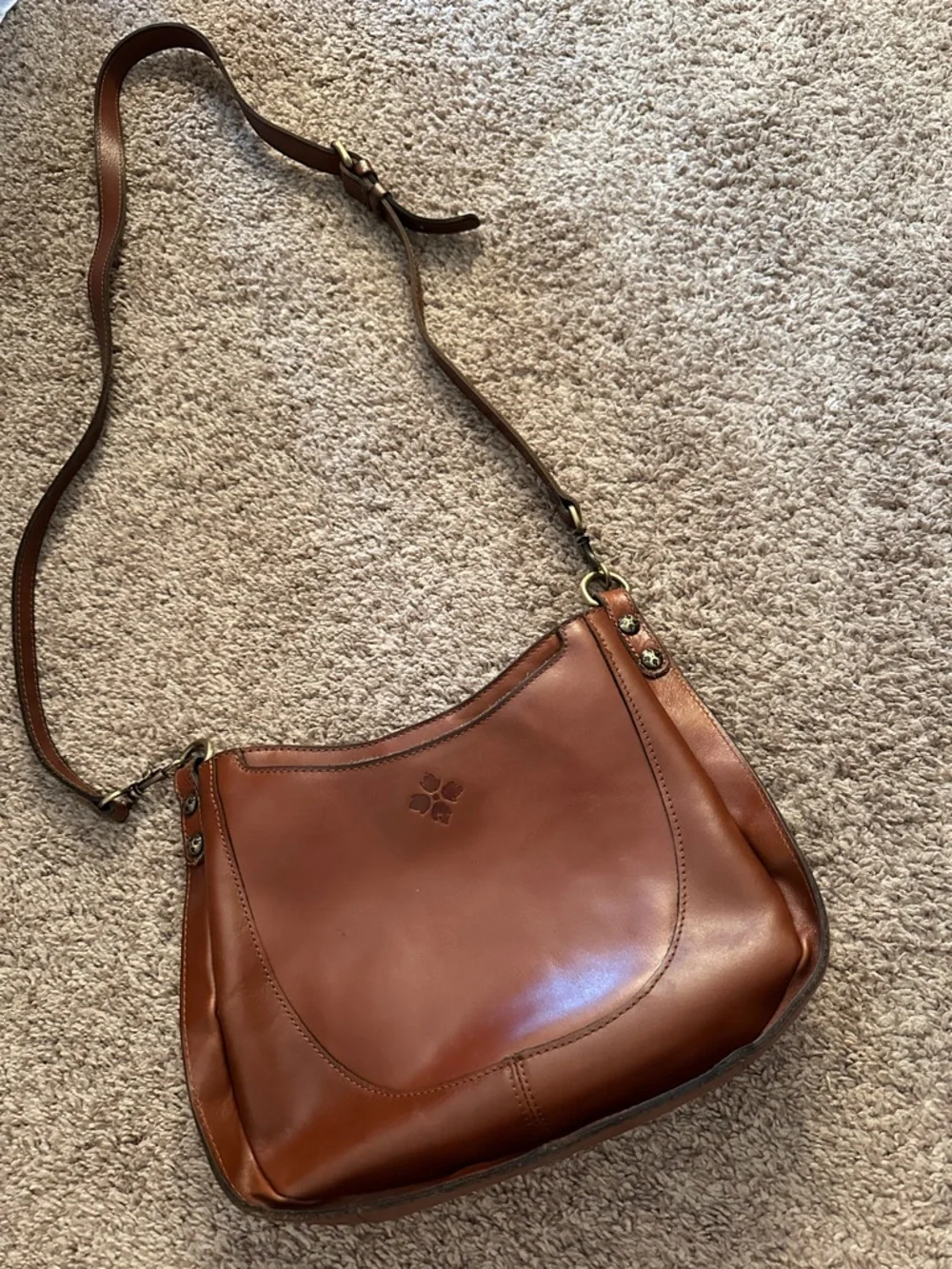 Patricia Nash Caletta Hobo Crossbody Bag - Cognac Leather